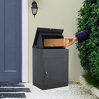Wall Mounted Parcel Drop Box, Black Lockable Delivery Boxes for Parcels, Medium Outdoor Post Boxes for Secure Multiple Internet Deliveries of Large Delivery Packets Weatherproof