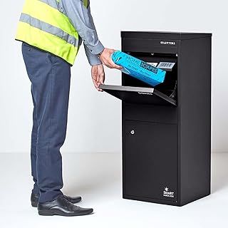 Large Parcel Box Outdoor, Black Delivery Box with Secure Front & Rear Access, Waterproof, Durable, Lockable Weatherproof Parcel Drop Box For Multiple Packages