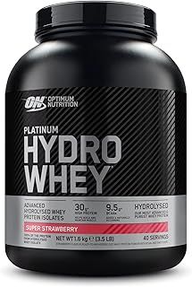 Optimum Nutrition Platinum Hydro Whey, Hydrolysed Whey Protein Isolate Powder with Essential Amino Acids, Glutamine and BCAA, Super Strawberry Flavour, 40 Servings, 1.6 kg