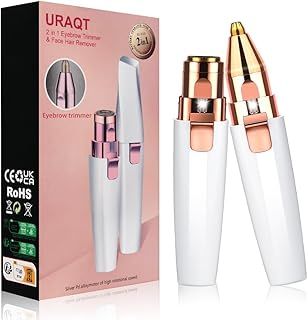 URAQT Facial Hair Remover for Women, 2 in 1 Eyebrow Trimmer & Face Hair Remover, Rechargeable Waterproof Painless Lady Shaver for Lips Nose Face Body Peach Fuzz