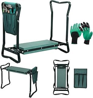 2 in 1 Heavy Duty Garden Kneeler Seat with Handles, Tool Pouch & Digging Gloves – Double Padded Foam Garden Kneeler Bench Stool for Senior Citizens Men & Women, Ideal for Gardening, Cleaning, Outdoor