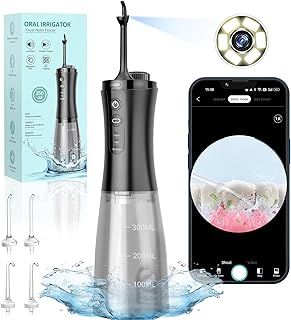 VITCOCO Visual Water Dental Flosser for Teeth Cordless with Camera, Rechargeable Oral Irrigator Floss Water Jet for Teeth Braces with 350ML Water Tank and 5 Jet Tips for Travel & Home Use-Black
