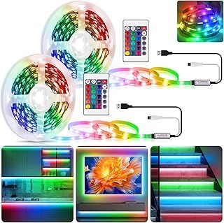 LED Strip Lights for TV, 2X5M/16.4ft LED Lights Strip for 32-85in TV LED Backlight, USB Powered Color Changing Lights,5050 RGB LED Lights Strip for TV Backlight Gaming Room Bedroom Decoration（2 Sets)