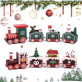 2pcs Wooden Christmas Train Set Gingerbread Man Wood Christmas Train Ornaments Xmas Train Decoration Christmas Train Scene