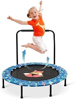 38" Trampoline for Kid Mini Trampolines with Adjustable Foam Handle and Safety Padded Cover Foldable Toddler Bouncer Indoor & Outdoor Bungee Rebounder Trampoline for Child Play and Exercise