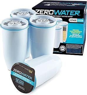 ZeroWater Replacement Water Filter Cartridges, 5 Stage Filtration System Reduces Fluoride, Chlorine, Lead and Chromium, 4 x Filter