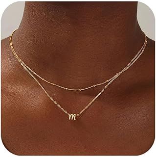 Layered Initial Necklaces for Women Trendy, 14K Gold Plated Letter A-Z Pendant Necklace Tiny Initial Necklace Personalized Monogram Layered Gold Initial Necklaces for Women Girls Jewelry