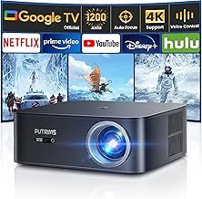 【Netflix Disney+ Licensed in Google TV】Projector 4K Support,1200ANSI Smart Auto Focus/Keystone FHD 1080P Projector Google Voice Control,WiFi6 Bluetooth 50% Zoom 300'' Video Projectors for Home Outdoor