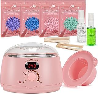 Waxing Kit -Digital Warmer Machine for Hair Removal with 4 Packs of Hard Beads & Silicone Wax Pot for Full Body, Legs, Face, Eyebrows, Bikini, Brazilian at Home Waxing Kit for Women Men