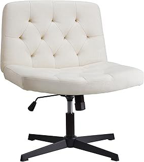 WangPangzi Mid-Back Home Office Chair,Wide Seat Desk Chair,Comfortable Armless Vanity Chair For Bedroom(Beige)