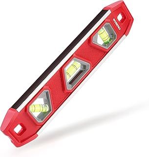 WORKPRO Magnetic Spirit Level 23 cm, Mini Spirit Level Magnetic Torpedo Level with 3 Vials 45°/90°/180°, Impact-Resistant Block Level, Aluminium Frame, Strong Magnet, Readable Top for Builders