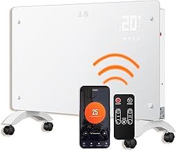 DONYER POWER 1500W Convector Heater, Ultra-thin Wall-mounted or Freestanding, 24H Timer Remote Controlled Operated with WIFI Connection, Ultra-white Glass Panel