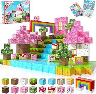 Magnetic Blocks - 100PCS Magnetic Building Blocks Unicorn Cubes Tiles for Montessori Toddler Birthday Easter Gifts Stacking STEM Sensory Toys Kids for 3 4 5 6 7 8 9 10 Years Old Girls
