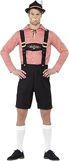 Smiffys Beer Festival Costume, Red with Shirt & Lederhosen, Oktoberfest Fancy Dress, Adult Dress Up Costumes