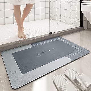 Absorbent Bath Mat Non Slip Anti Mould 60 x 40 cm, Diatom Mud Bathroom Shower Floor Mat, Quick-Dry 4 Layer Thickened Rug for Bedroom, Kitchen, Toilet, Door