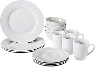 Amazon Basics 16-Piece Dinnerware Set, Service for 4, AB-grade porcelain, White