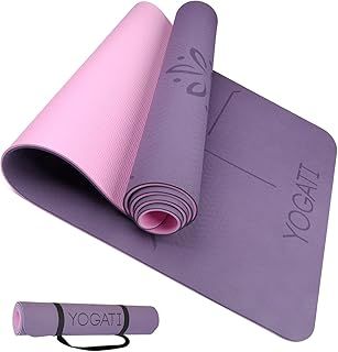 YOGATI Yoga Mat with Alignment Lines. Yoga Mats with carry strap perfect for Pilates and Fitness Workout, Eco Friendly Non Slip Thick Yoga Mats for women and men - Yoga Matt.