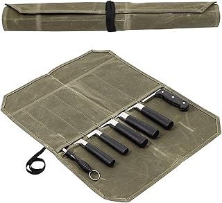 Knife Roll Bag for Chefs, 7 Slots Waxed Canvas Knife Bags