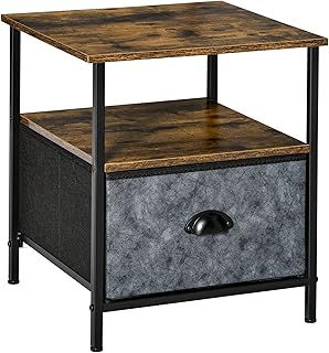 HOMCOM Bedside Table, Nightstand with Non-Woven Fabric Drawer, Side Table, End Table for Living room, Bedroom, Rustic Brown