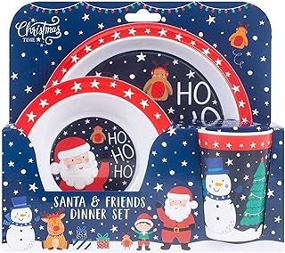 RSW INTERNATIONAL Christmas 3 Piece Melamine Feeding Set Cup Bowl Plate Santa and Friends