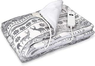 Navaris Christmas Design Heated Throw Electric Blanket, 180 x 130cm Heated Blanket Machine Washable Electric Throw Overblanket with 3HR Auto-Off Timer and 3 x Control Heat Settings