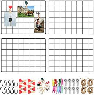 Roellgs 4 Piece Wall Grid (with Accessories) Grid Pin Board Photo Grid, Memo Board and Photo Wall, Decorative Metal Grid for Office, Kitchen, Room and More. (Black)