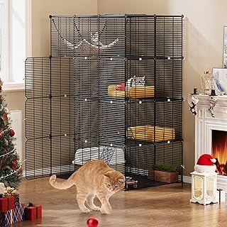 YITAHOME 4 Tier Large Cat Cage Indoor with Hammock, 4 Doors, 3 Ladders, Outdoor Cat Enclosure Catio Metal Wire Dense Kennels for 1-3 Cats, Small Animal DIY Detachable Pet Playpen, 104x72x140 cm