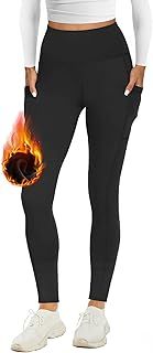 Thermal Leggings Women with Pockets High Waist Fleece Lined Leggings Warm Winter Fur Yoga Pants Tummy Control Trousers Soft Stretchy Tights Workout Yoga Gym Running