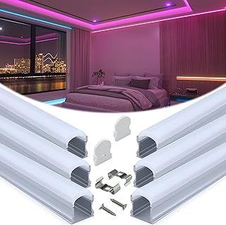 Muzata 6Pack 3.3FT/1M Excellent Spotless LED Aluminium Profile with Thicker Milky White Cover No Hot Spots Silver Deeper LED Strip Diffuser Channel Strip Light Diffuser U108 WW 1M
