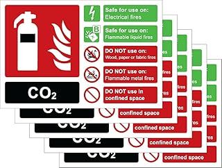 Pack of 5, 165mm x 110mm CO2 Fire extinguisher label, self adhesive vinyl sign
