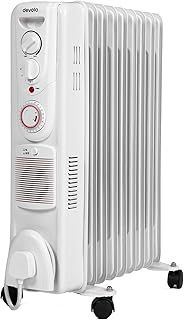 Devola 2500W 9 Fin Oil Filled Radiator, Low Energy Electric Heater with Thermal Fuse for Overheat Cut Off, Adjustable Heating Dial, Turbo Heating Option via PTC Fan, 24 Hour Timer - DVSOR9F25W (White)