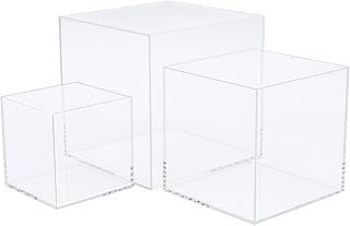 Cliselda Clear Acrylic Display Boxes, 5 Sided Acrylic Cube (3 pcs), Acrylic Display Case Plastic Box Perspex Display Stand Box Dustproof Protection Showcase for Action Figures Toys Collectibles