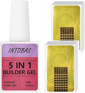 5 in 1 Builder Gel in a Bottle Set Clear, 15ml Builder Gel for Nails Kit with Nail Forms 100 Pcs, Extension Gel Nail Polish, Builder Base Strengthener Gel For Nails Repair Reinforcement