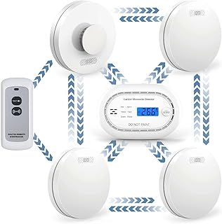 Wireless Interlinked Smoke alarms for Home, Heat Alarm，Carbon Monoxide Detector Bundle with Remote Control, 10 Year Battery Life,Scotland and England Law Compliant,6 PACK