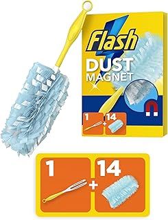 Flash Duster Dust Magnet Starter Kit, Dusters, 1 Handle + 14 Refills, Effective on 100% of Dust, Dust Magnet Refill