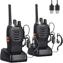 Walkie Talkies Long Range Rechargeable Two Way Radio 16 Channels Portable Adult Walky Talky for Children Play and Adults Work With LED Light + Original Earpieces (2PCS)