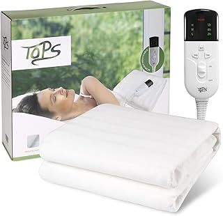 TOPS Electric Blanket Double Heated Underblanket 160 x 140cm, 3 Heat Settings, 3 Levels of Auto-off Timer, Overheat Protection, Machine Washable, Warm Polyester Bed Warmer