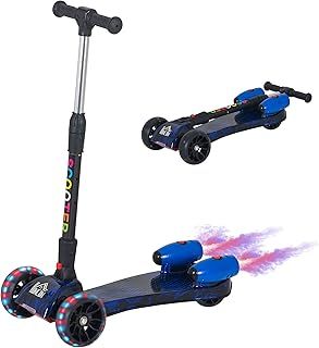 HOMCOM Kids Scooter, 3 Wheel Foldable Kick Scooter Adjustable Height w/Flashing Wheels, Music, Water Spray for 3-6 Years