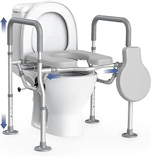 T1 Raised Toilet Seat with Handles, Toilet Seat Riser for Seniors with Adjustable Height & Width, Handicap Elevated Toilet Seat for Elderly, Pregnant, Fit Any Toilet