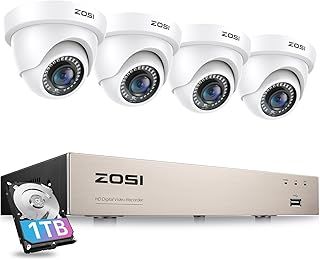 ZOSI 8 Channel 1080P CCTV Camera System with AI Human Vehicle Detection, 5MP Lite H.265+ DVR with 1TB Hard Drive and 4x 1080P 2MP Dome Security Cameras Indoor Outdoor with Night Vision,Remote Access