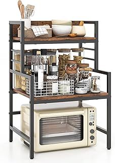 GiantexUK Microwave Oven Stand, 3-Tier Kitchen Baker’s Rack with Anti-tipping Kits & Anti-falling Guardrails, Microwave Shelf Stand Spices Storage Organizer for Dining Room