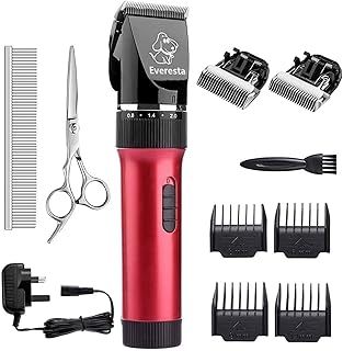 Dog clippers, Low Noise Rechargeable Cordless Pet Dogs and Cats Electric Grooming Clippers Kit with Shears and Comb(2 Blade) (Red)