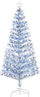 HOMCOM 6FT Artificial Fibre Optic Christmas Tree Seasonal Decoration w/LED Lights Pre-Lit Easy Store White Blue