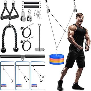Cable Pulley System Home Gym for Lat Pull Down, 3 in 1 Dual Cable Weight Pulley System Machine Attachment for Chest Fly Tricep Bicep Arm Chest Back Muscle Fitness Gym Workout Equipment