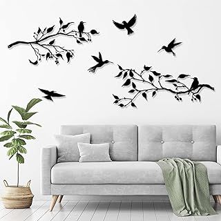 Pduoduo 4PCS Large Metal Birds on Branch Wall Art Decor,Birds Silhouette Wall Decor,Black Leaves with Bird Silhouette Sculpture for Balcony Garden Decor