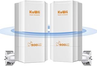 KuWFi 5.8G Outdoor Point to Point WiFi Bridge with 12dBi Antenna 2KM Long Range Wireless Bridge, 900Mbps CPE Outdoor WiFi Extender for PTP, PTMP, Outdoor Access Point 24V PoE,2 RJ45 Ethernet Port