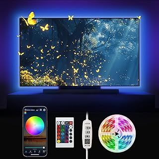 LED Strip Light 5m, RGB Music Sync Colour Changing LED Lights for Bedroom, Smart Ambient Lights with Bluetooth App & Remote Control, Flexible Design for Gaming, Ceiling, and Home Decoration