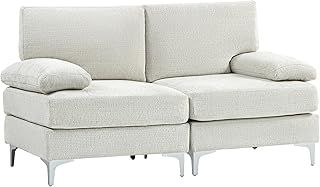 HOMCOM 2 Seater Sofa, Modern Fabric Loveseat with Spring Cushion and Metal Legs, Small Couch for Living Room, Bedroom, Home Office, Reception, Cream White