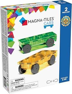 Magna-Tiles Cars 2 Piece Expansion Set -For Ages 3+, 3D magnetic building tiles (Packaging may vary)