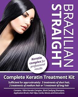 SALON QUALITY KERATIN WITH PROFESSIONAL RESULTS. Brazilian Straight, Purple Treatment Kit, 1-3 APPLICATIONS, Hair Straightening/Blow Dry/Smoothing/Home Use/Frizz Free